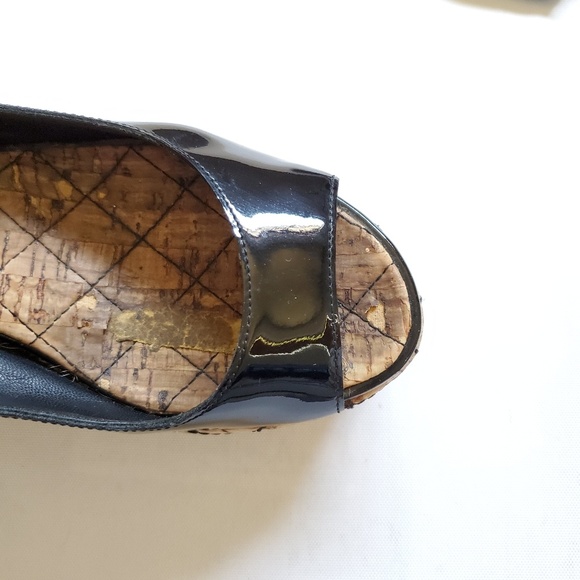 Chanel Quilted Patent Leather CC Wedge Pumps - Picture 8 of 8